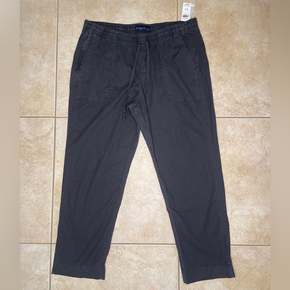 Abercrombie & Fitch Charcoal Linen Blend Joggers NEW WITH TAGS